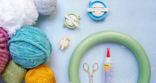 Supplies for DIY Colorful Yarn Wreath for Spring on Washington FAMILY magazine