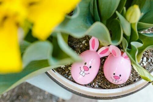 Easter eggs in a tulip pot.