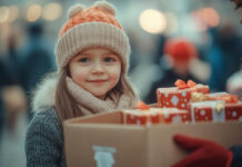 Girl giving out presents