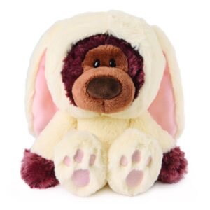 A teddy bear wearing a bunny costume