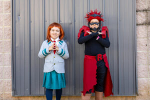 Two children dressed as My Hero Academia characters